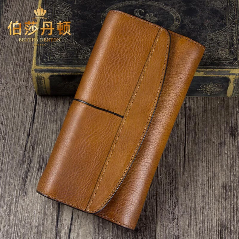 伯莎丹顿品牌钱包男长款新款复古头层牛皮男士手包手工钱夹手拿包