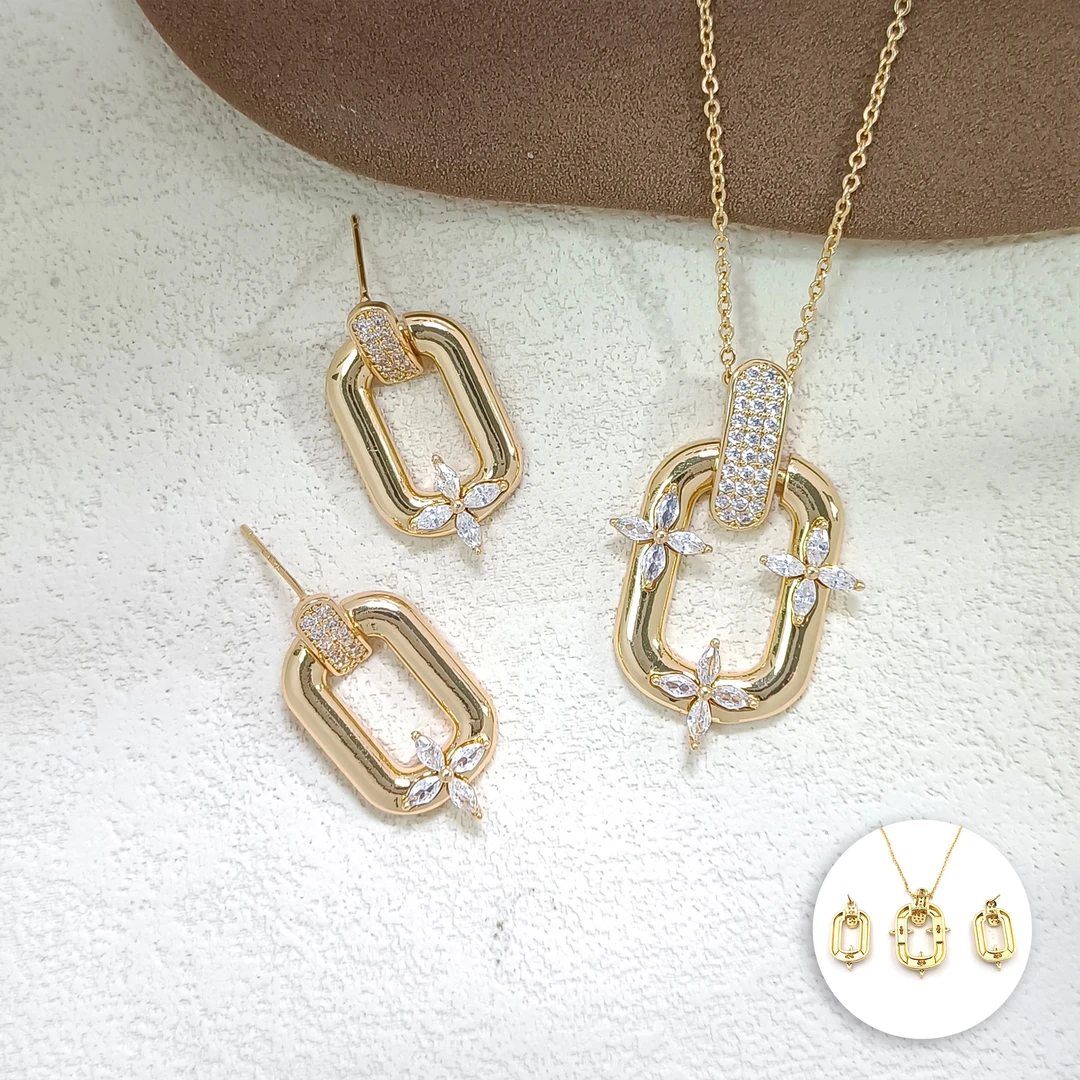 铜合金项链 WJNX-008009【环光流韵】项链+耳饰  套装