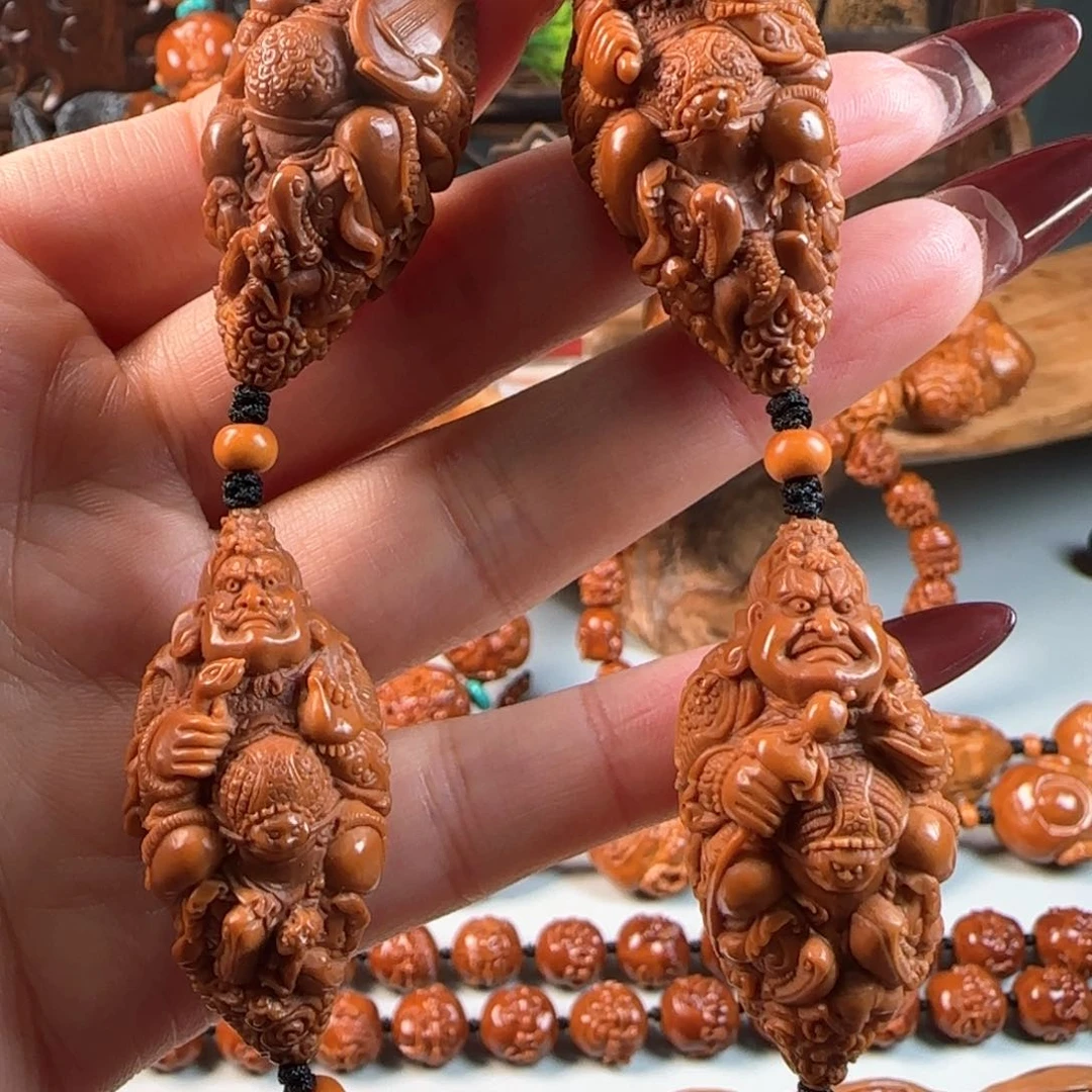 橄榄核手串/手链宽2.1鸡血红水晶核四大天王