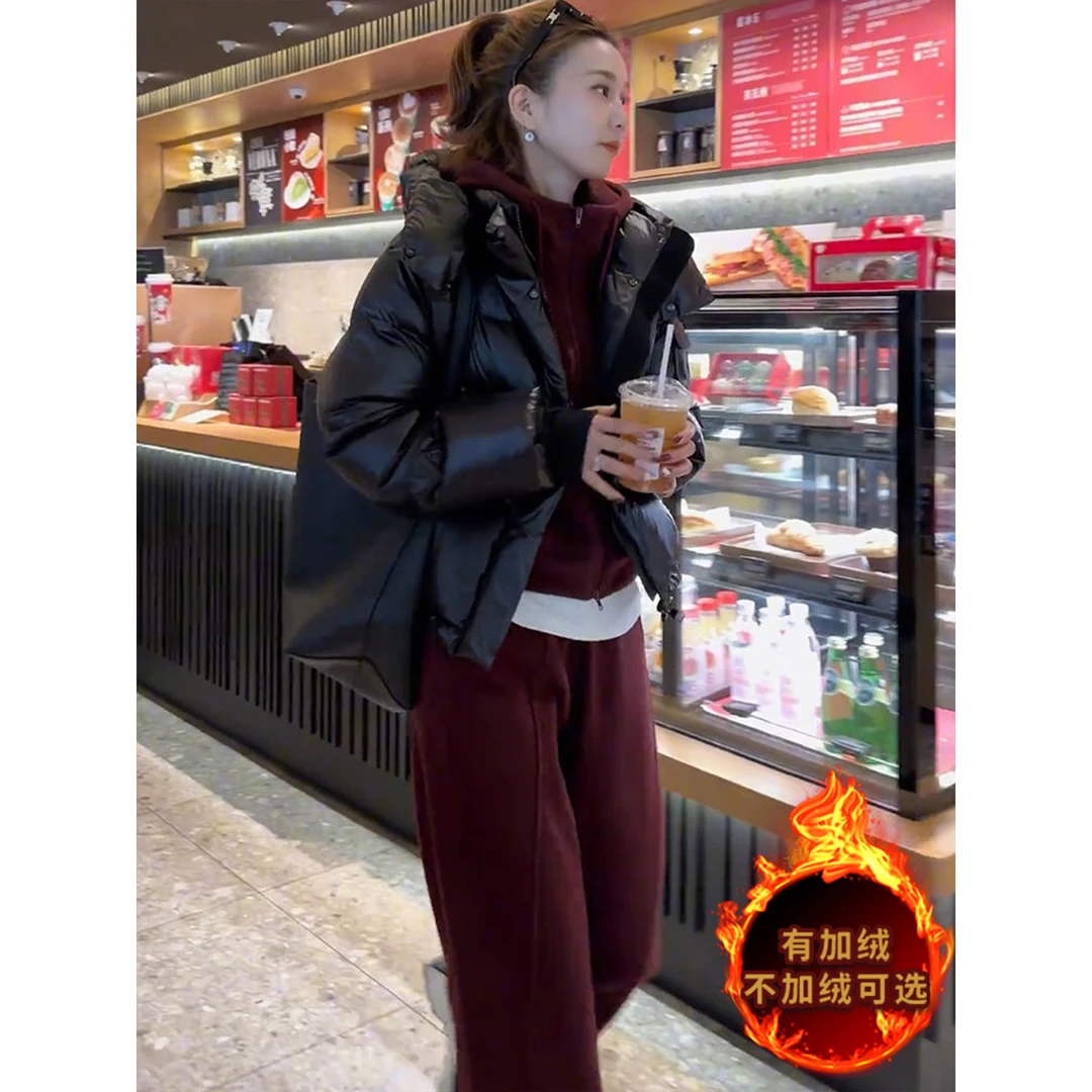 气质简洁休闲套装女秋冬新款韩系连帽卫衣直筒裤显高显瘦两件套潮