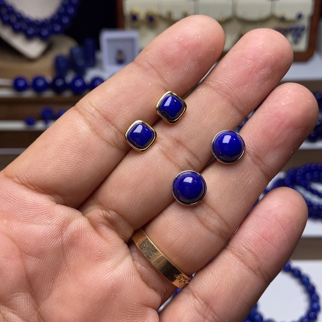 青金石银S925镶嵌耳钉多样性发一 下单备注款式