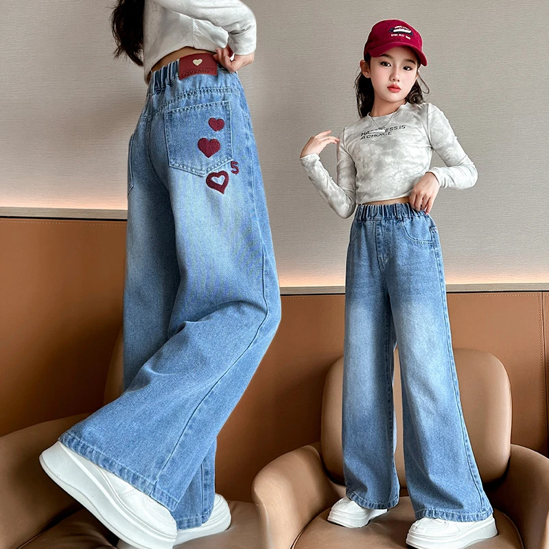 女童裤子春秋潮款外穿新款中大童洋气直筒阔腿宝宝春季儿童牛仔裤