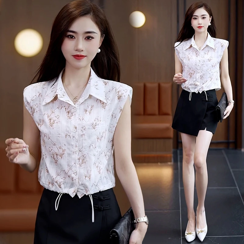 2024夏装法式时尚洋气条纹坎肩背心女外穿衬衫无袖雪纺打底衫上衣