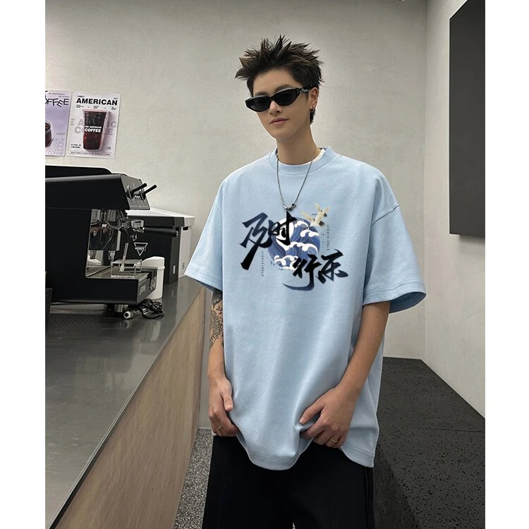 夏季新款国潮时尚T恤潮流男女短袖纯棉潮牌圆领半袖百搭宽松上衣