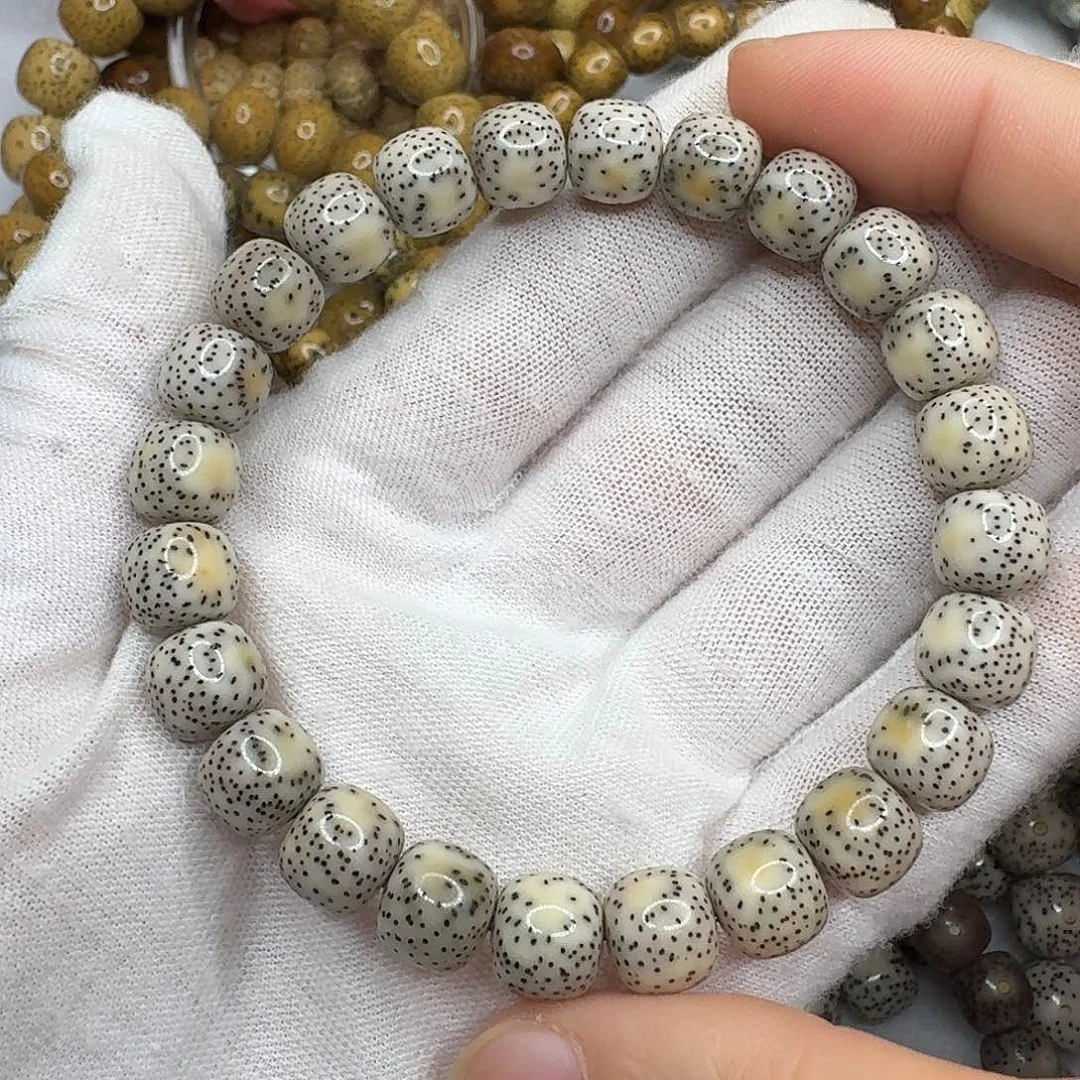 手串星月菩提9.4x8.5石玉骨瓷白双留白火烧云毕业款老料