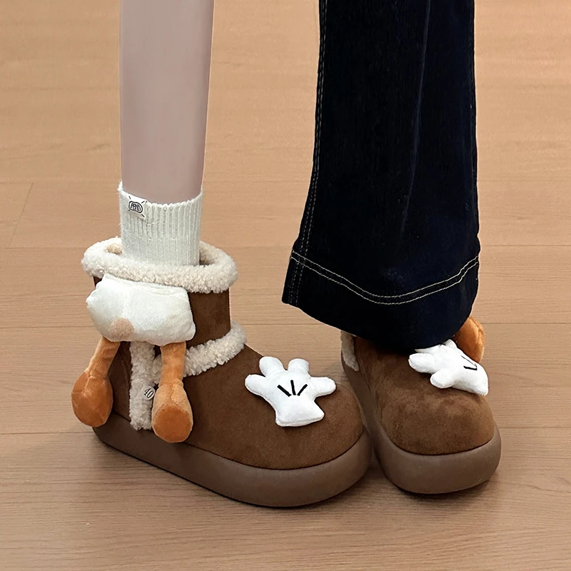内增高加绒加厚面包雪地靴女2025冬季新款可爱玩偶保暖东北棉鞋子
