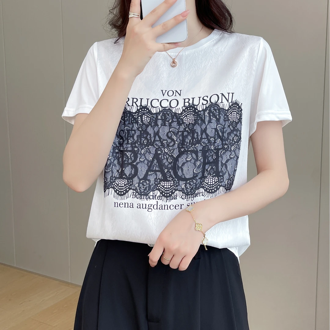 1409夏季丝滑缎面冰凉感女半袖T恤洋气AB拼接短袖