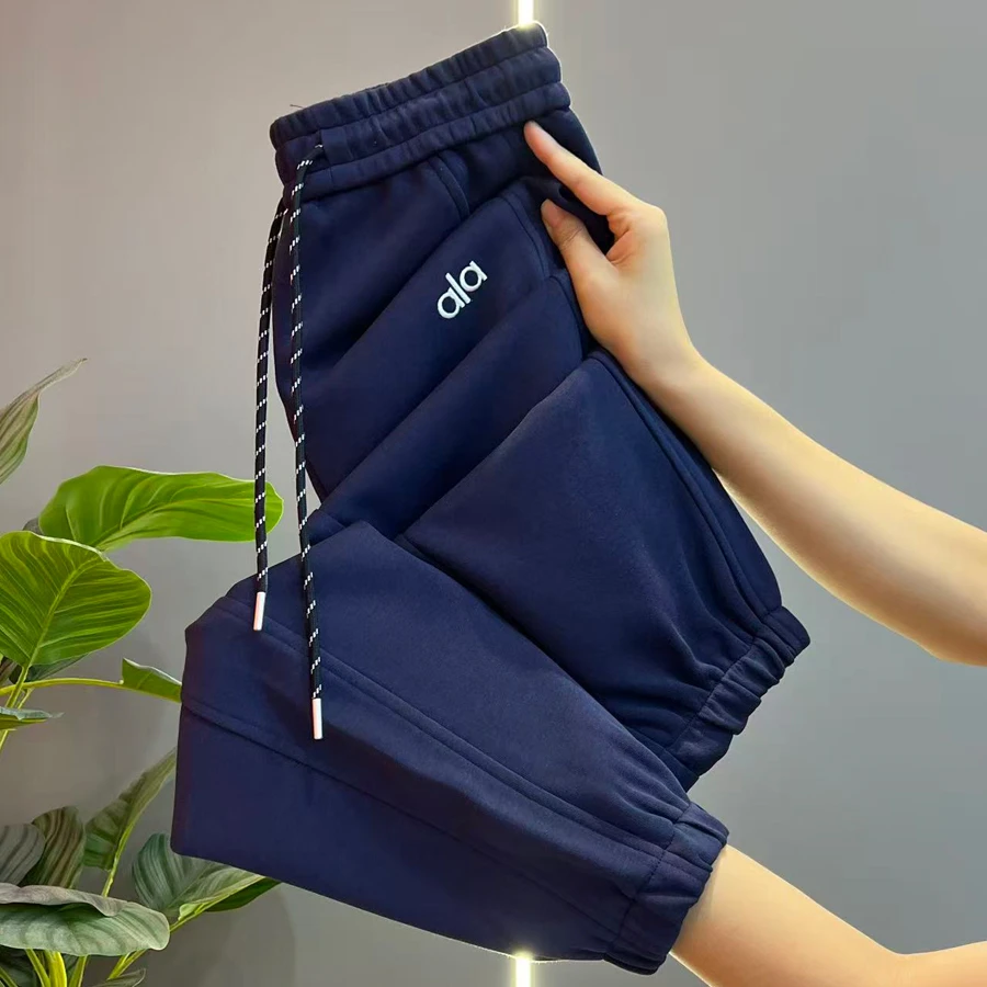 2025秋季新款高腰抽绳时尚网纹格休闲净版纯色束脚九分裤