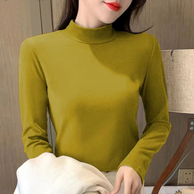 2025新款显瘦小立领打底衫长袖正肩女冬季新内搭纯色洋气百搭