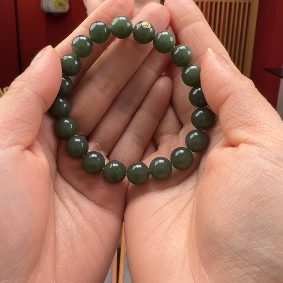 和田玉未镶嵌手串和田玉翠青圆10