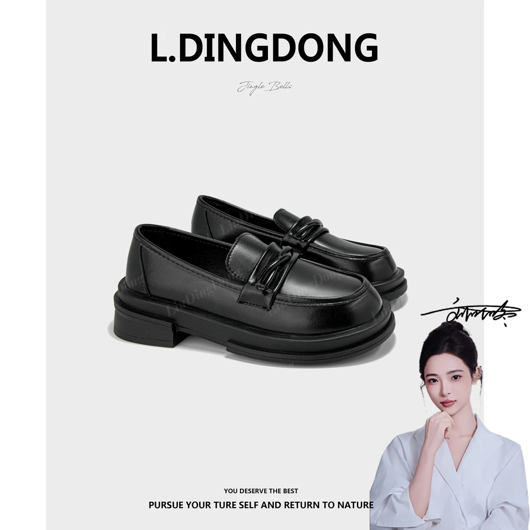 【刘叮咚女鞋】黑色乐福鞋女2025秋季新款厚底百搭法式一脚蹬单鞋