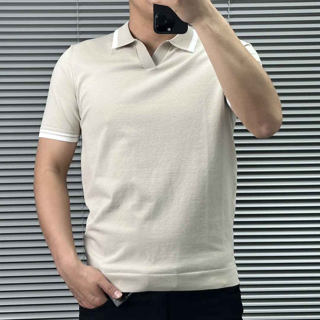 【巴尔赫】夏季（敦煌棉）轻奢商务POLO衫海鸥领简约纯色半袖D6808