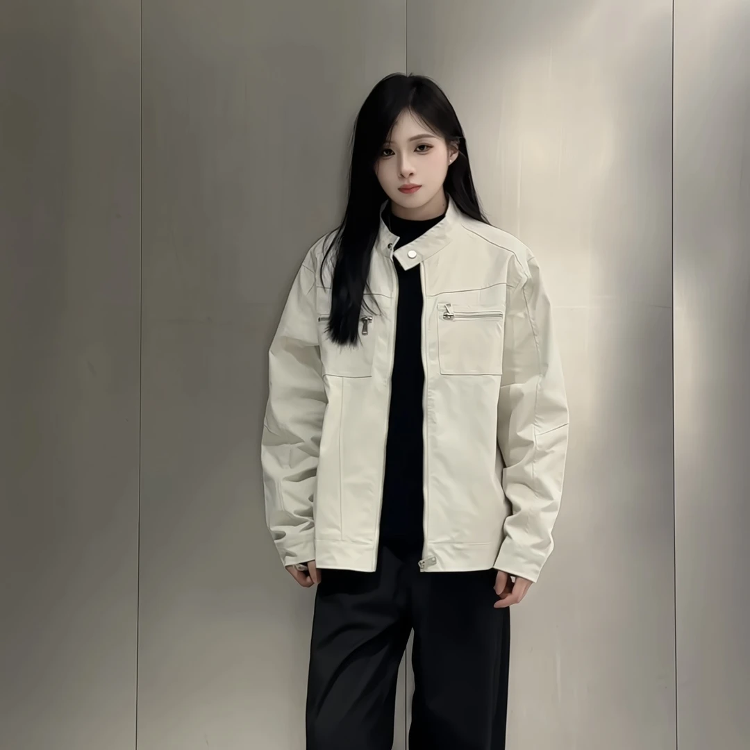 黑迟HEICHI 秋季复古工装拼接夹克男立领休闲通勤外套男