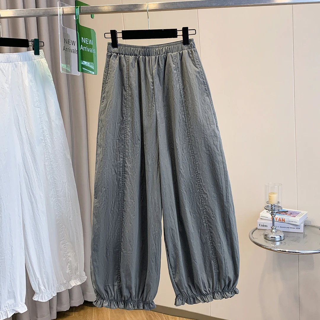 轻薄舒适甜美花边松紧腰阔腿灯笼裤女2025夏季宽松气球裤休闲裤潮