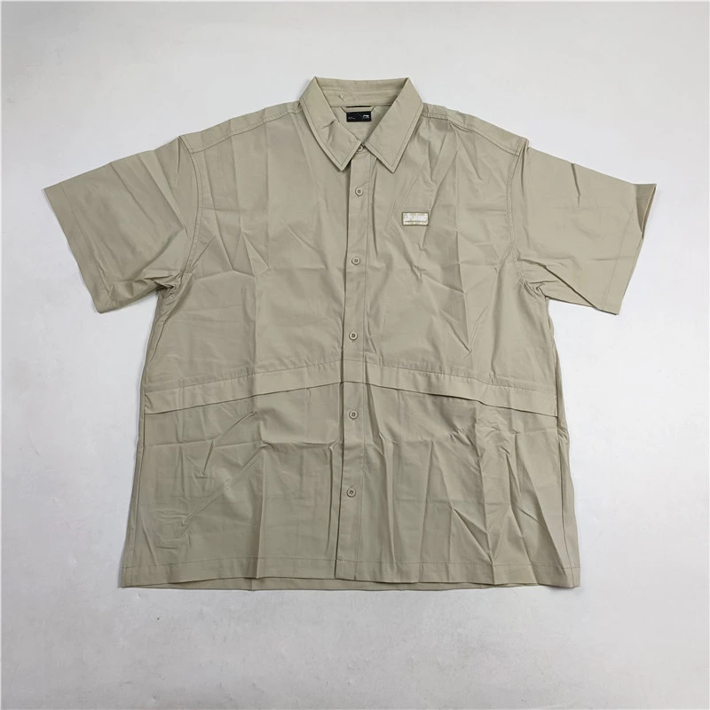 李宁运动时尚系列男休闲短袖衬衫宽松翻领运动上衣ASHU455-B品