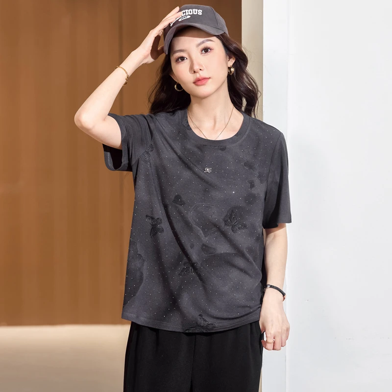 大码女装夏装200斤胖妹妹洋气时尚休闲上衣胖mm宽松显瘦短袖T恤衫