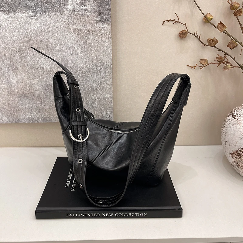 2025新款休闲百搭牛角包大容量斜跨托特包包女时尚潮流韩版单肩包