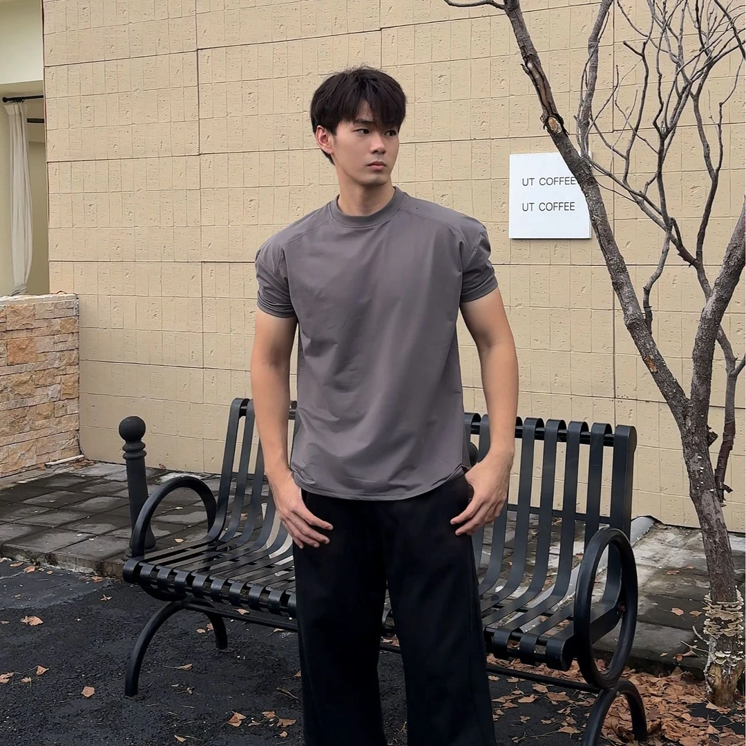 BST 夏季凉感抗菌斜切纹百搭双肩线显型纯色运动休闲爆袖T