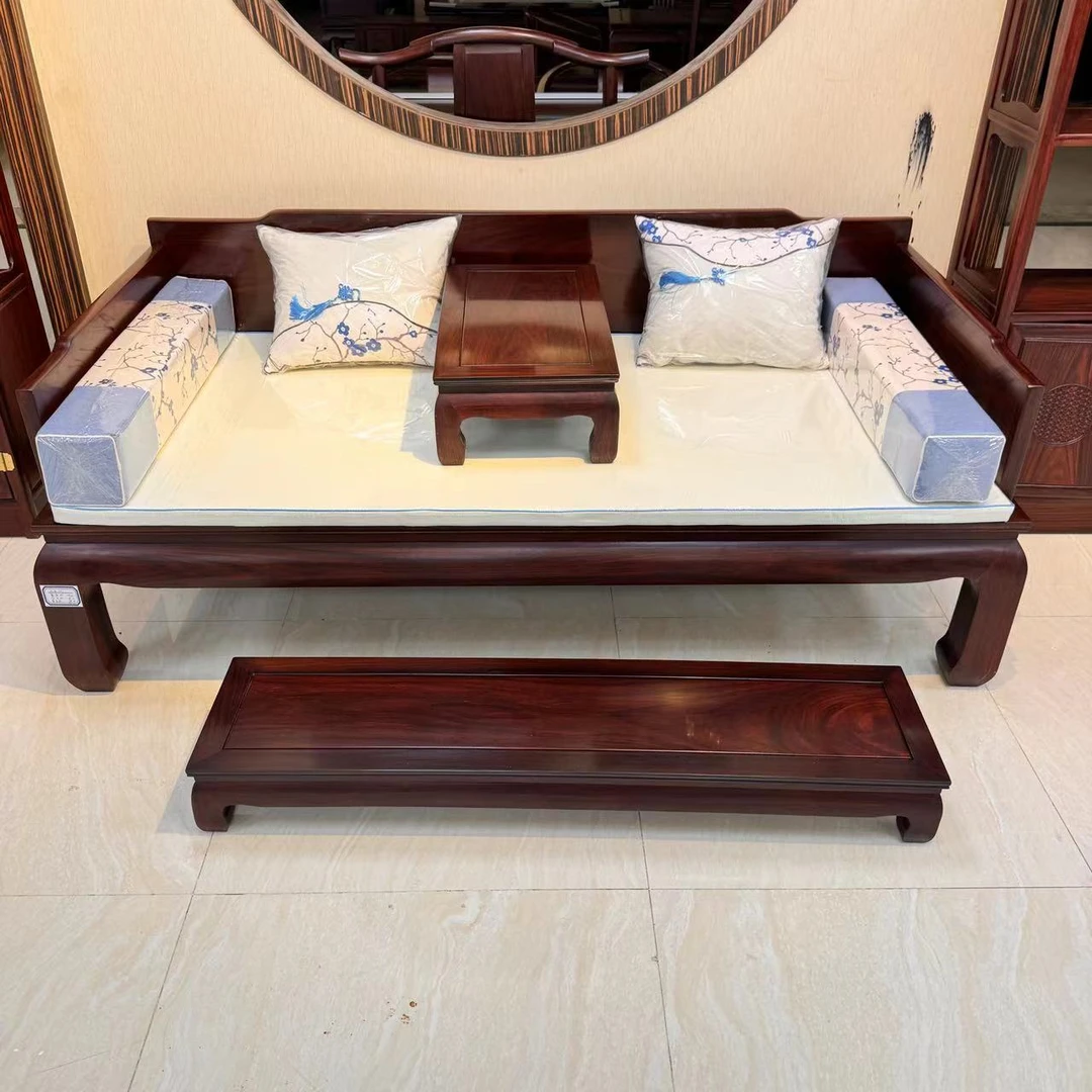 三围独板南美酸枝木罗汉床长202宽102座高43背高74（带脚踏炕几）