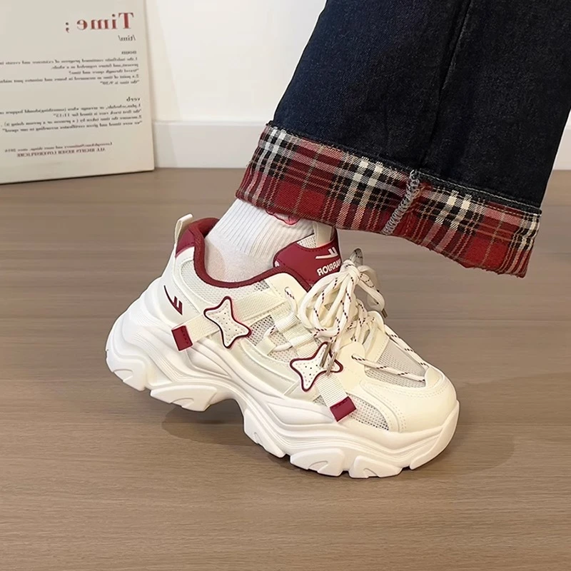 回力女鞋运动鞋女款2025春夏新款初中生跑步网面透气休闲老爹鞋女