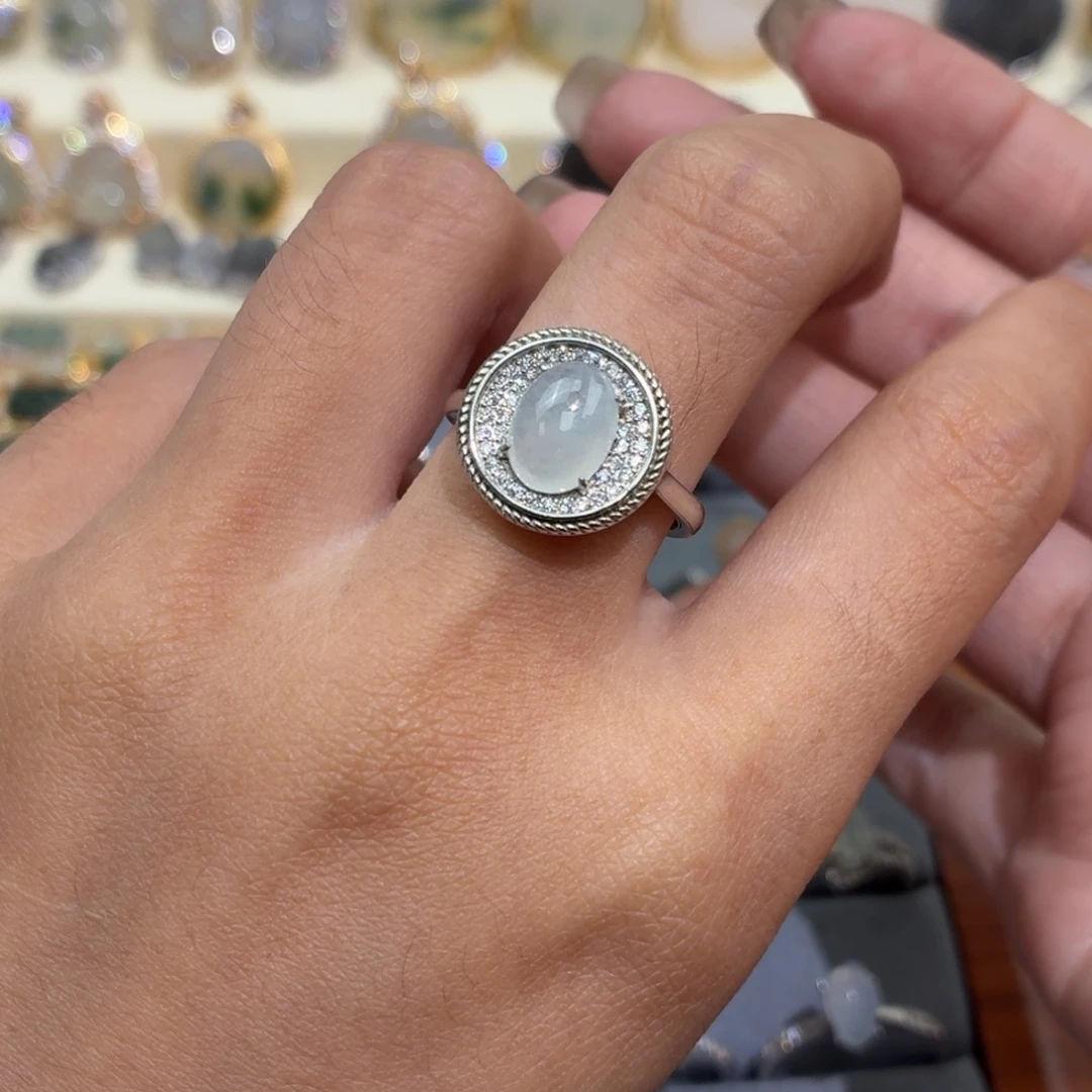 翡翠银S925镶嵌颈饰戒指