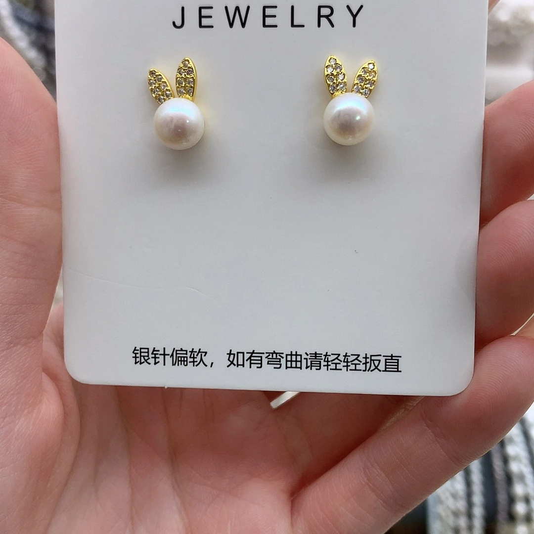 耳饰银S925镶嵌淡水珍珠