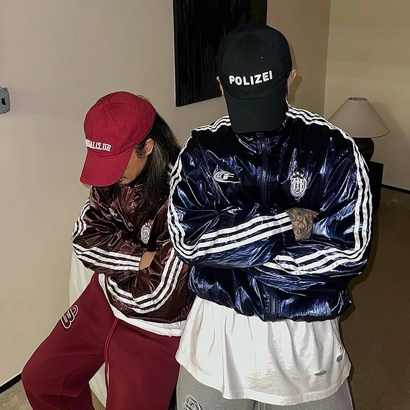 白鹤大人美式复古薄款潮牌男款拳击外套亮面秋款运动服夹克高街男