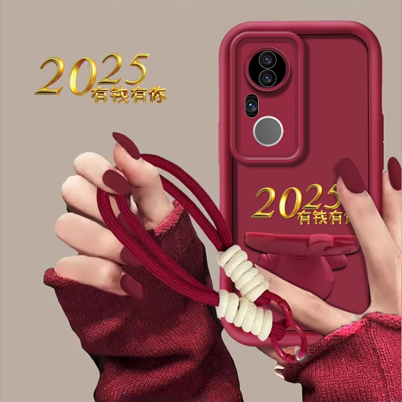 适用于【vivos20pro】2025有钱有你新年猫咪支架手机壳创意防摔女款