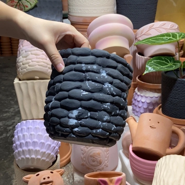15×15泼墨石头盆 粗陶1个
