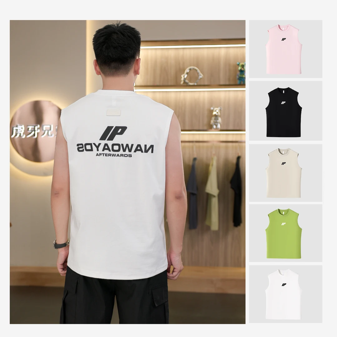 【达人专属】夏凉感宽松印花字母无袖款透气休闲T恤男上衣JS5813