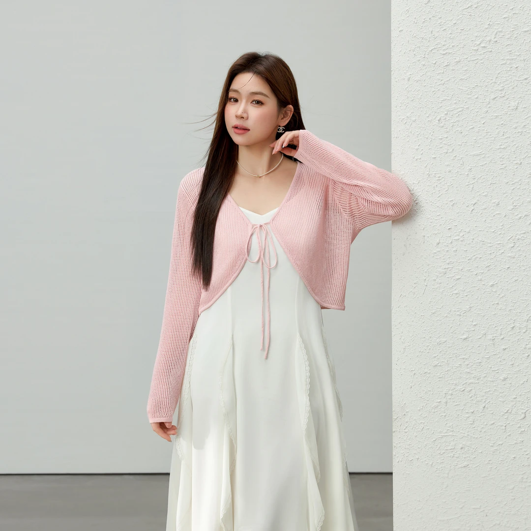 【夏威夷海岸】纤莉秀大码女装欧若风V领系带针织衫QK1894