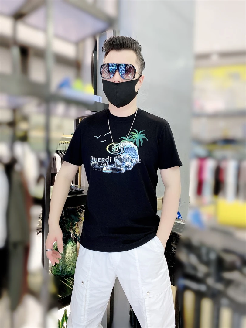 高级感男装夏季时尚短袖韩版个性高品质百搭半袖帅气圆领潮流上衣