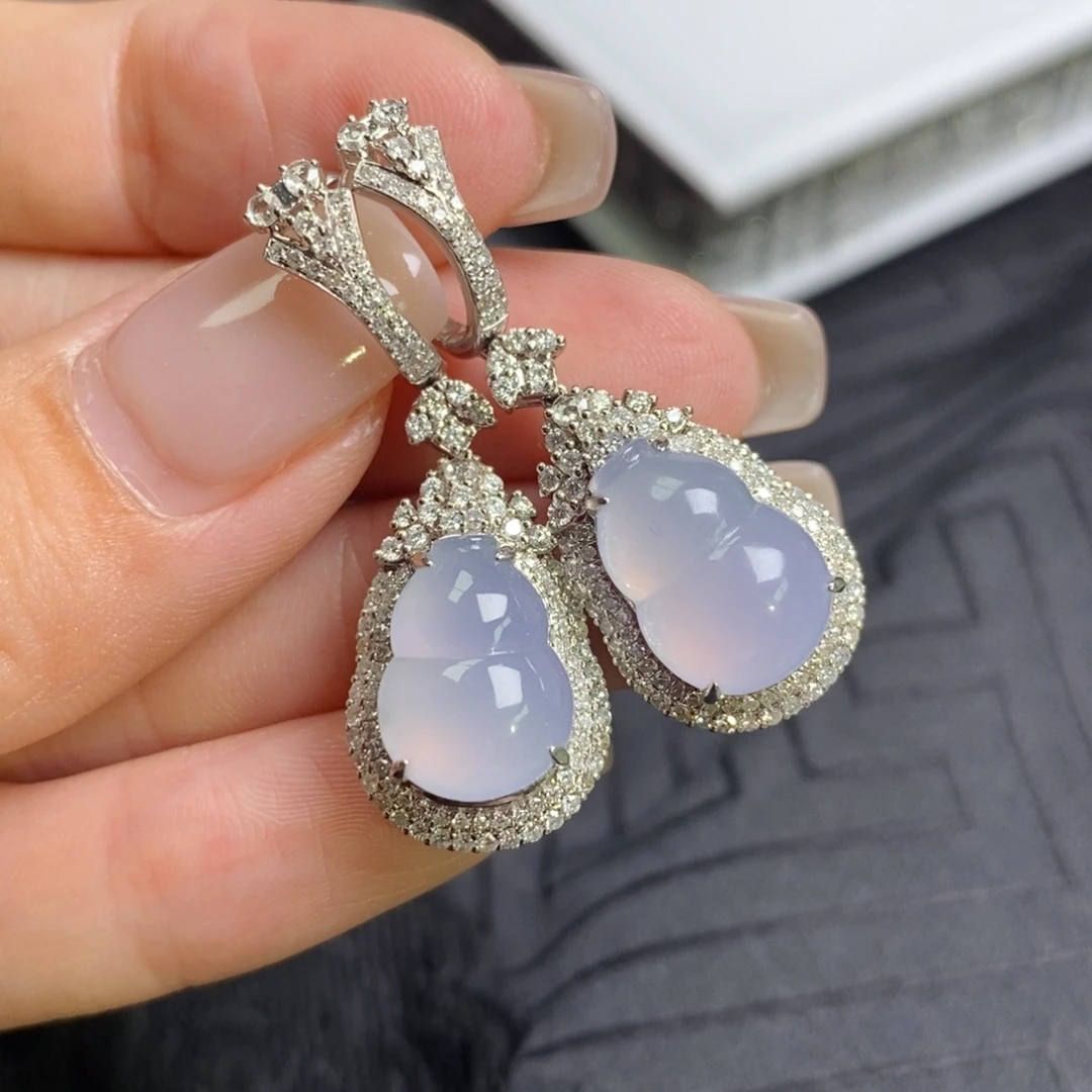 翡翠18K金镶嵌耳饰葫芦耳饰