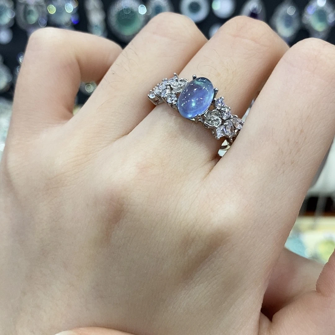 戒指银S925镶嵌海蓝宝石