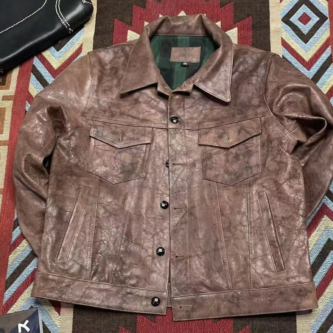 507短款山羊皮厚款修身型免烫薄款翻领皮衣