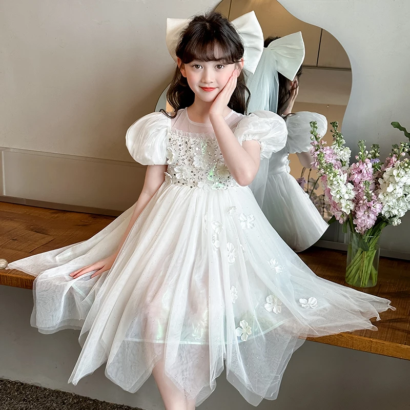 女童洋气夏装连衣裙女孩中大童时髦礼服公主裙女孩生日裙ZS2516