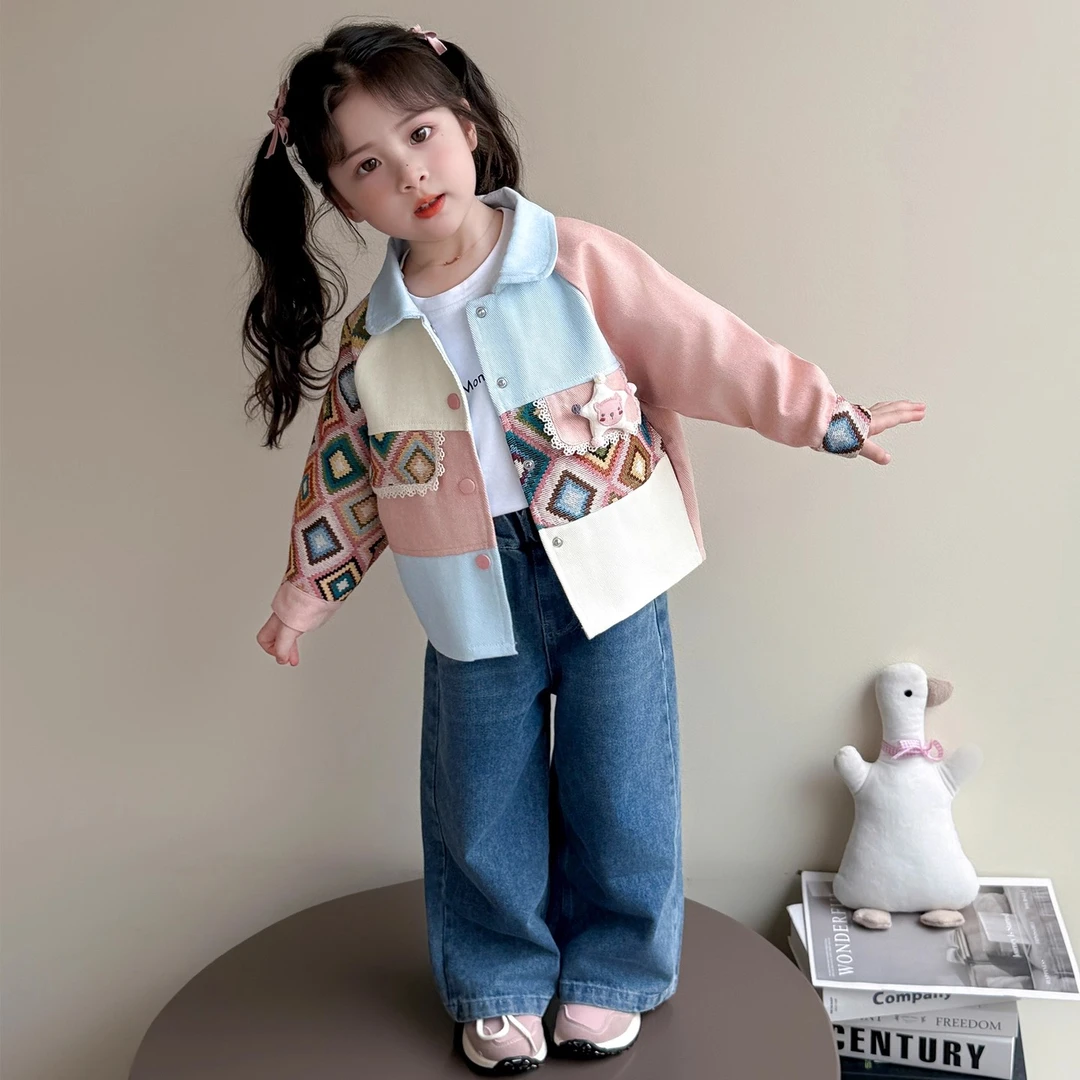 女童春秋薄款棒球服儿童网红时髦拼色秋季外套小女孩网红秋装上衣
