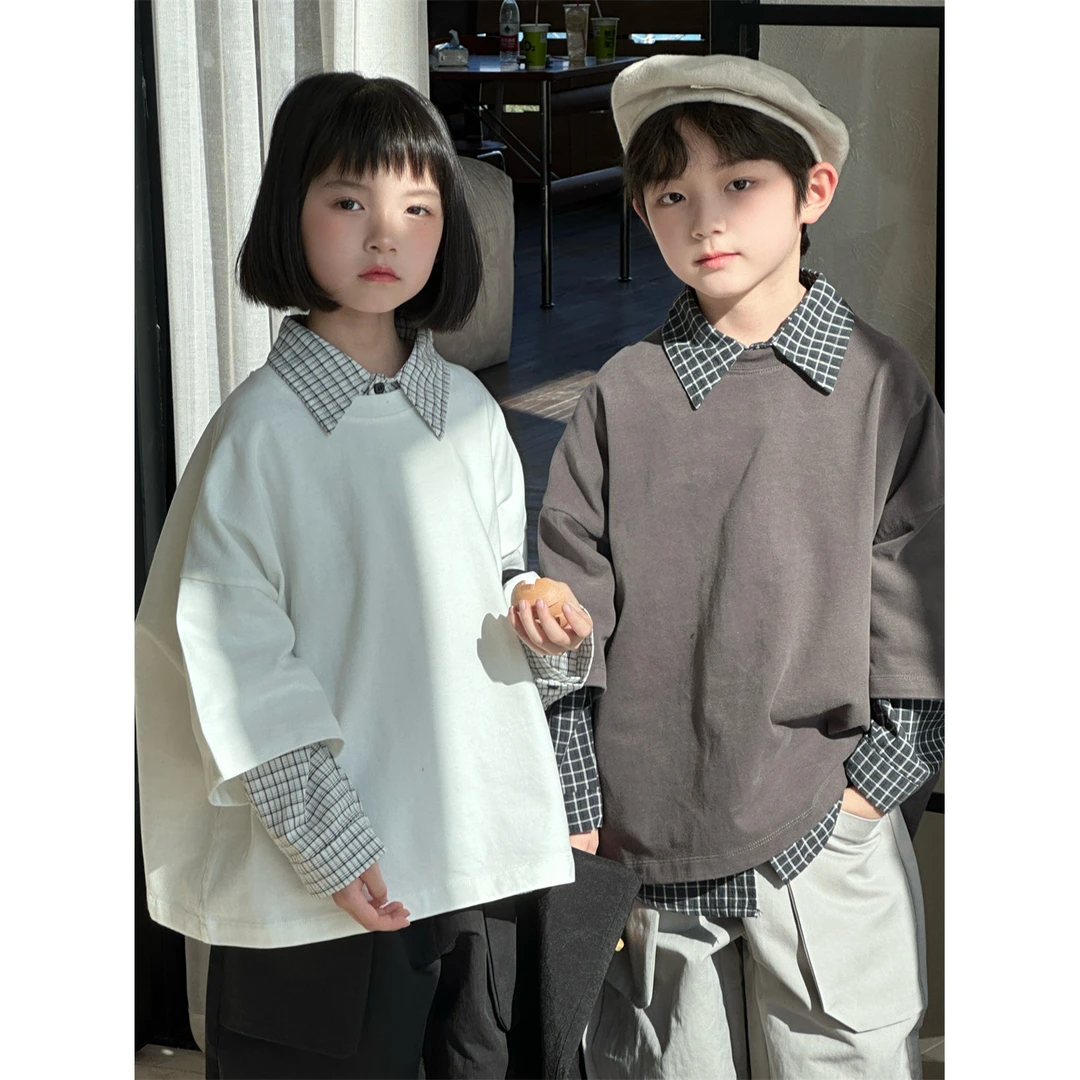童T恤2025春季新款韩版儿童宽松纯色短袖男女童百搭圆领上衣T恤潮