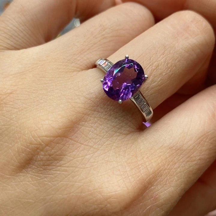 水晶戒指银S925镶嵌天然水晶戒指