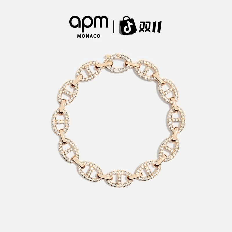 【双11狂欢】APM Monaco时尚个性玫瑰金猪鼻链环设计感精致圆环手链