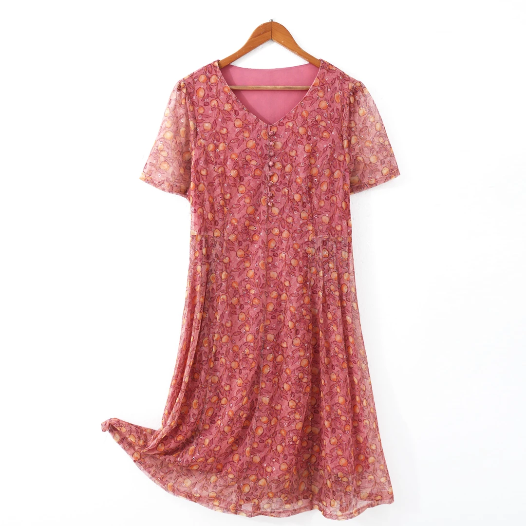 宽松版连衣裙碎花飘逸长裙V领CC125抽褶收腰宽松显瘦