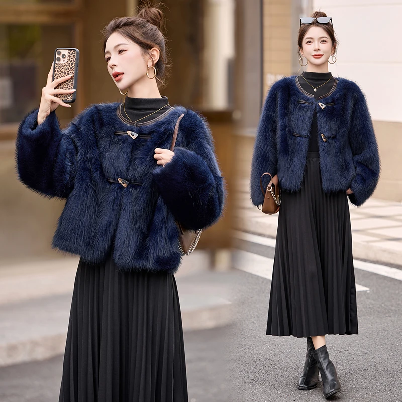 小香风皮毛一体短款仿皮草外套女2025秋冬季新款气质时尚保暖上衣