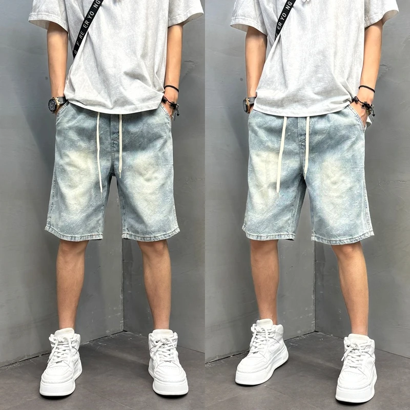 2025男士休闲短裤时尚百搭五分裤水洗蓝色五分裤户外大气沙滩裤子