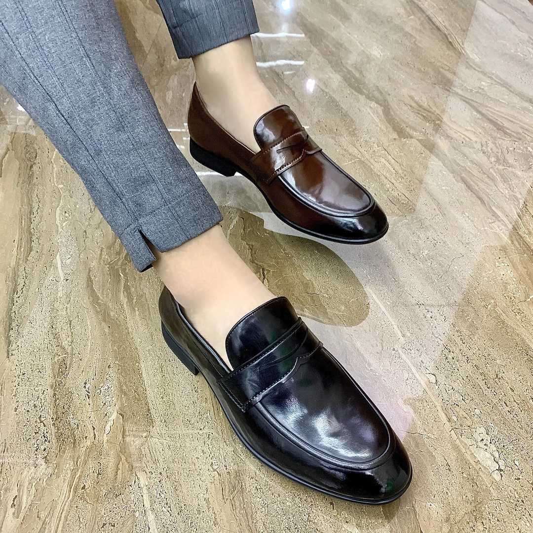 头层牛皮男鞋男士上班族皮鞋正装软底透气懒人一脚蹬豆豆鞋