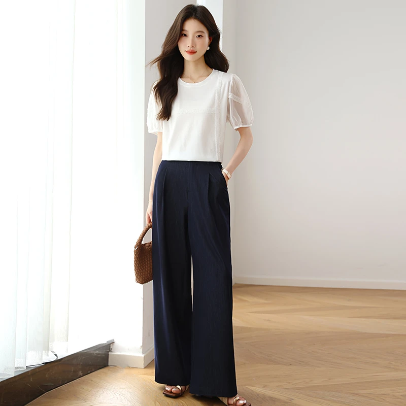 超好看的夏日套装女2025初夏穿搭一整套休闲洋气上衣阔腿裤两件套