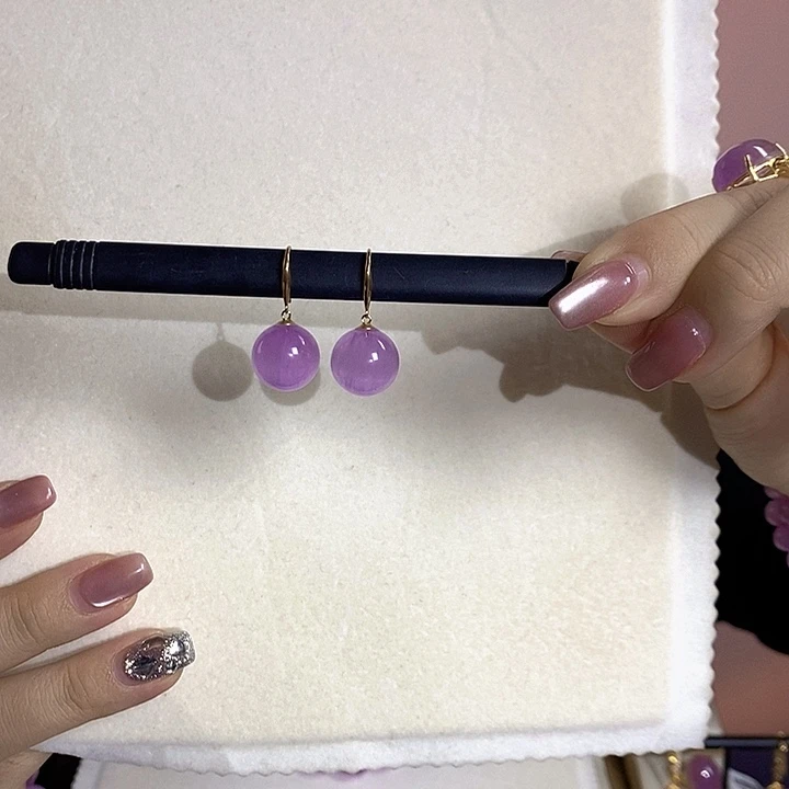 18K紫锂辉高冰收藏级耳钩18K金镶嵌锂辉石