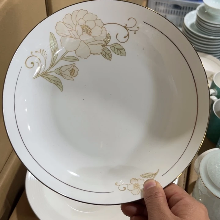 瓷片秒金八寸深盘四个微瑕