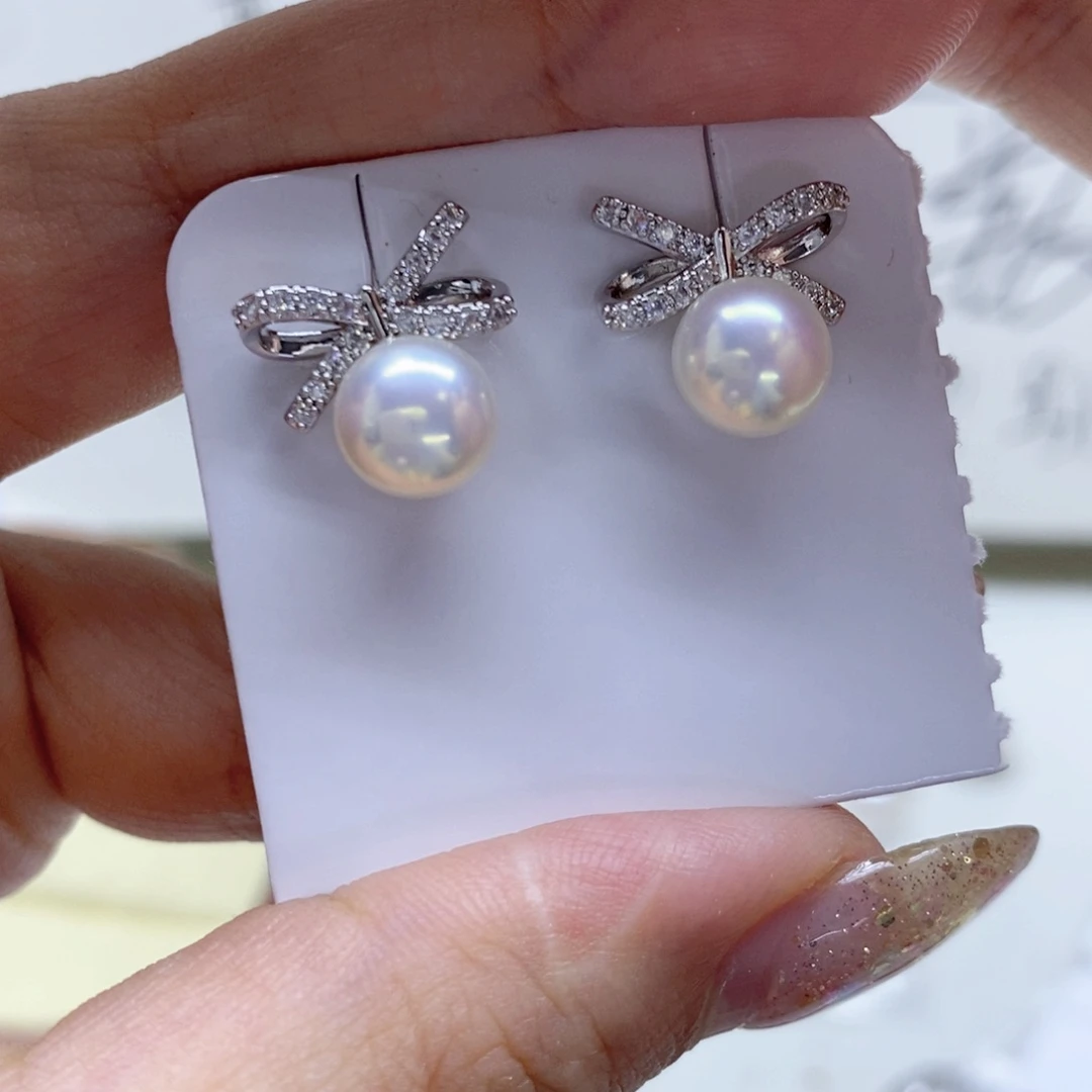 银S925镶嵌淡水珍珠耳饰