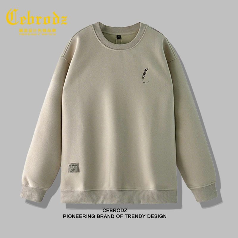 法国Cebrodz男士刺绣圆领卫衣男秋外套长袖t恤打底衫新款内搭衣服