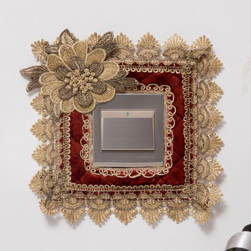 网红罩蕾丝花边开关保护套墙壁布艺立体插座结婚个性创意装饰